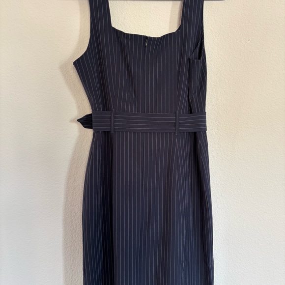 Banana Republic Midi Sheath Dress Slit Sweetheart Blue Pinstripe Office Work - Picture 7 of 8